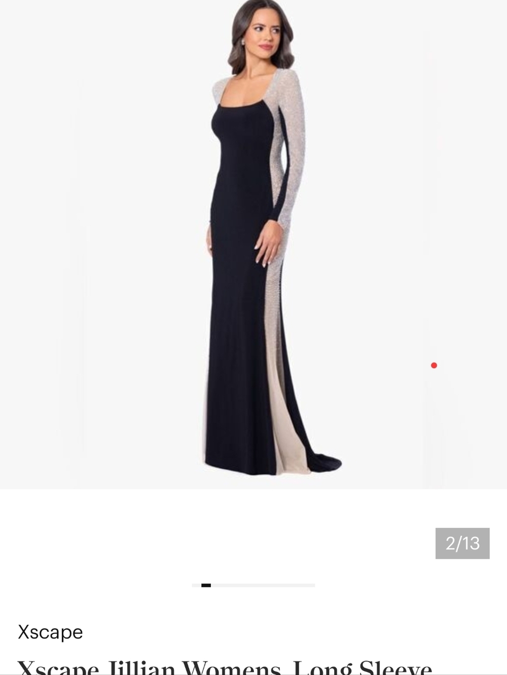 Xscape Black and Champagne Long Sleeve Column Gown